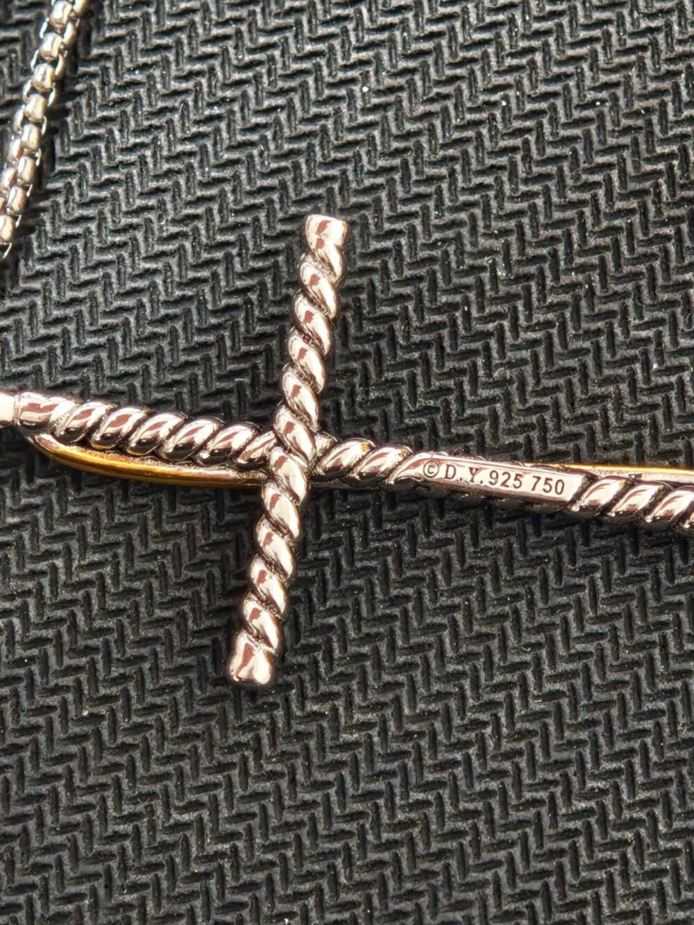 Two-Tone Cross Pendant Necklace, Sterling Silver & Gold Cable Cross Chain - Picture 6 of 10